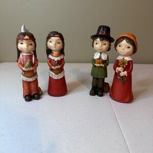 Thanksgiving Figurines Set Of 4 - Pilgrims and Native American Resin Figures